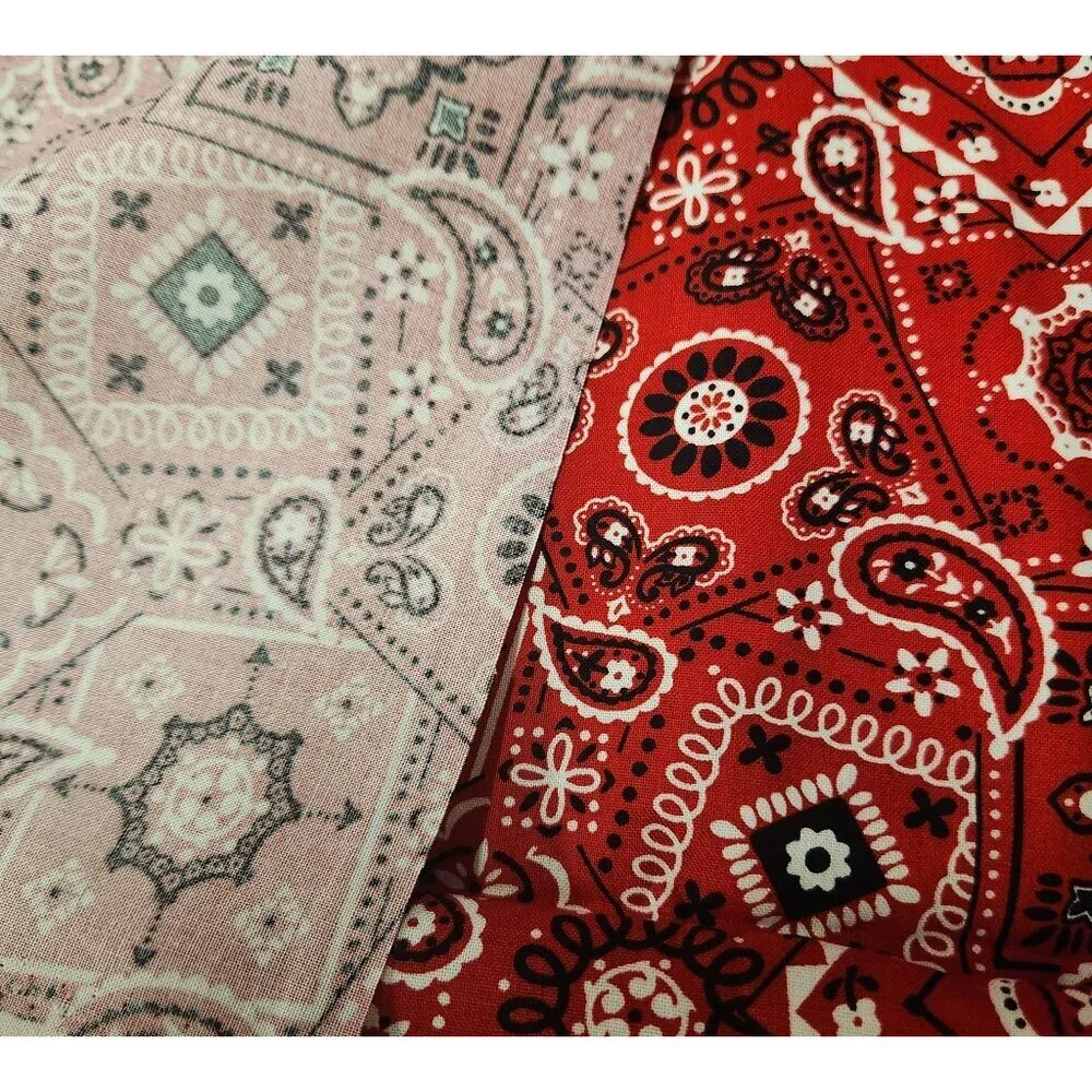 Red Bandana Cotton Fabric 44” Wide By The Yard Paisley Western Print Sewing Mate